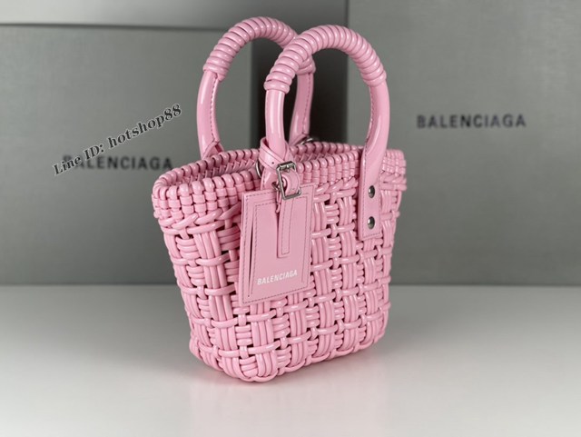 Balenciaga專櫃爆款漆面人造皮革編織敞口托特包 巴黎世家小號Bistro菜籃子包 款號：080808 fyj1279